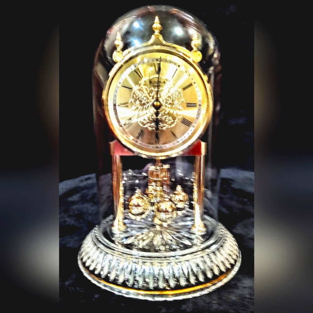 Germany Mantel Vintage Clock with Glass Dome and Brass Finish